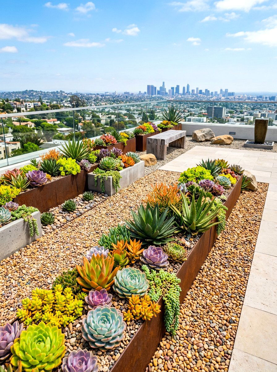 Succulent Rooftop Garden - 30 rooftop patio garden ideas