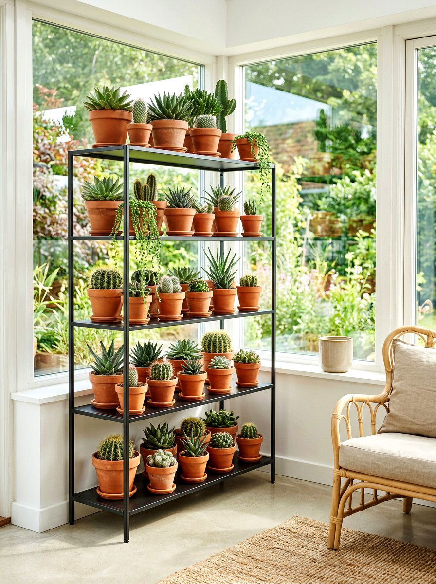 Succulent Shelf Unit - 30 sunroom plant corner ideas