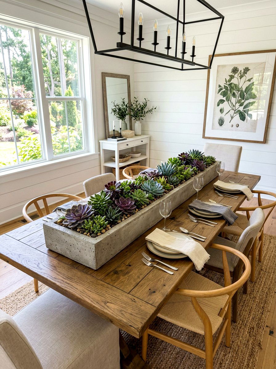 Succulent Table Planter Design - 30 farmhouse table decor ideas