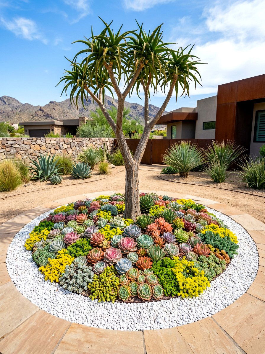 Succulent Tree Ring - 30 tree ring flower bed ideas