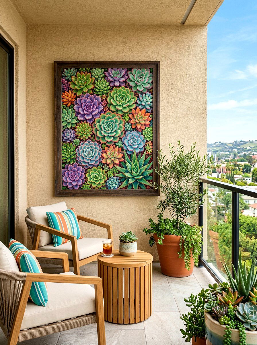 Succulent Wall Art - 30 small apartment balcony garden ideas