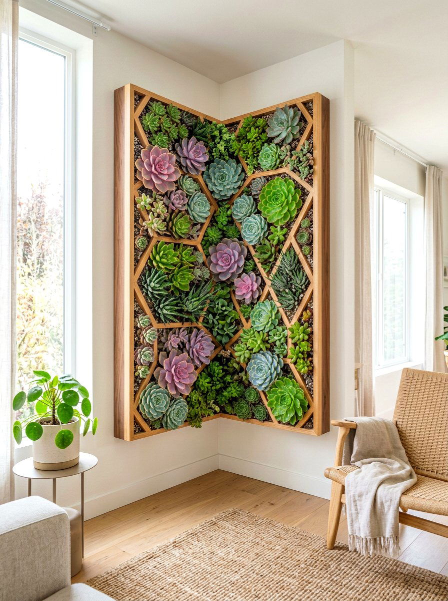 Succulent Wall Corner - 30 vertical garden corner ideas