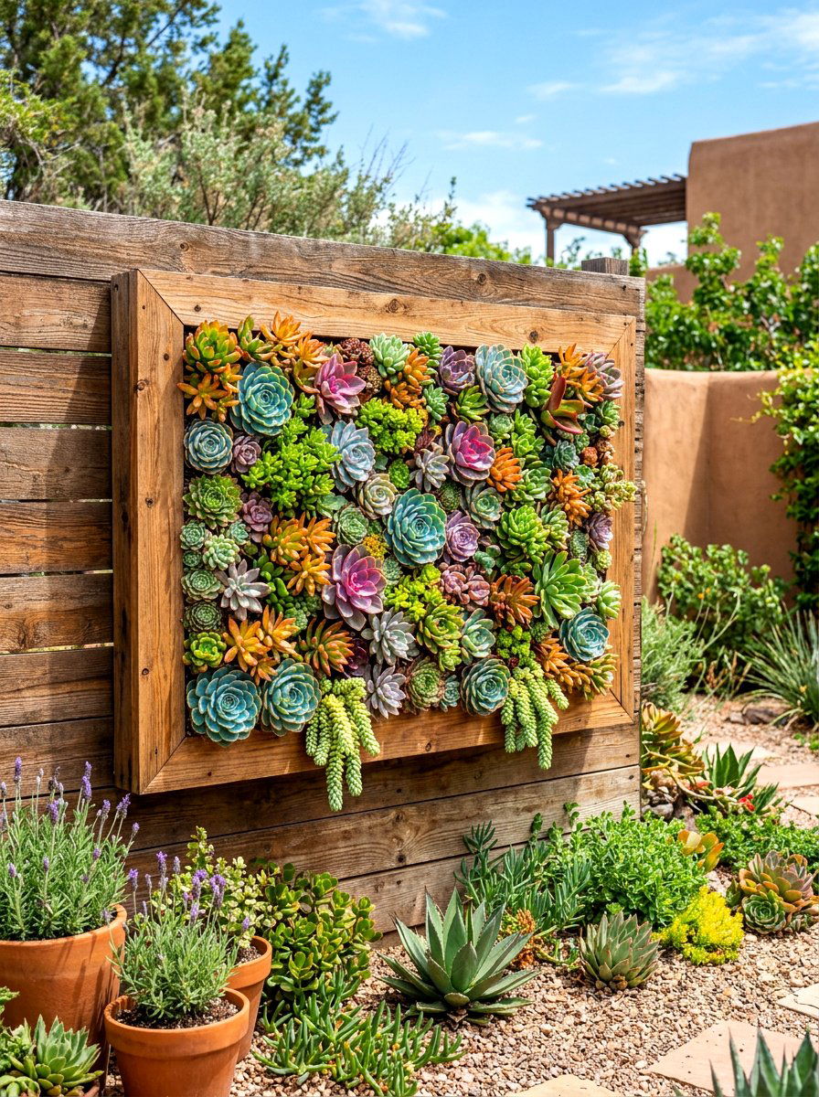 Succulent Wall Frame Garden - 30 fence vertical garden ideas