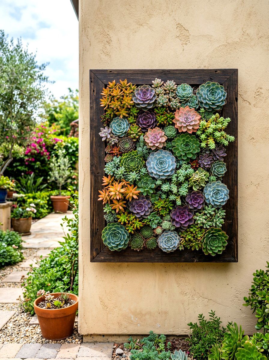 Succulent Wall Frame - 30 outdoor vertical garden ideas