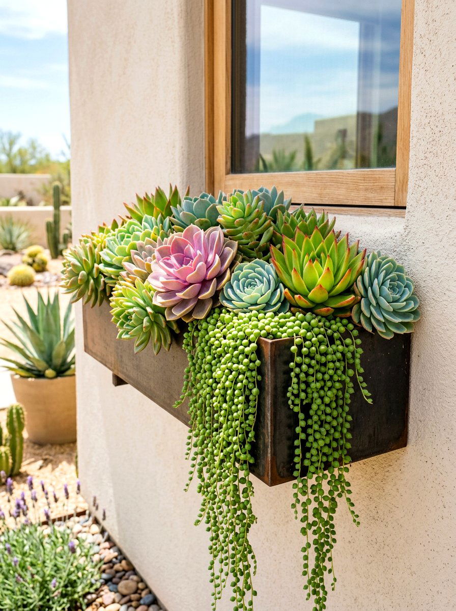 Succulent Window Box - 30 cottage window box ideas