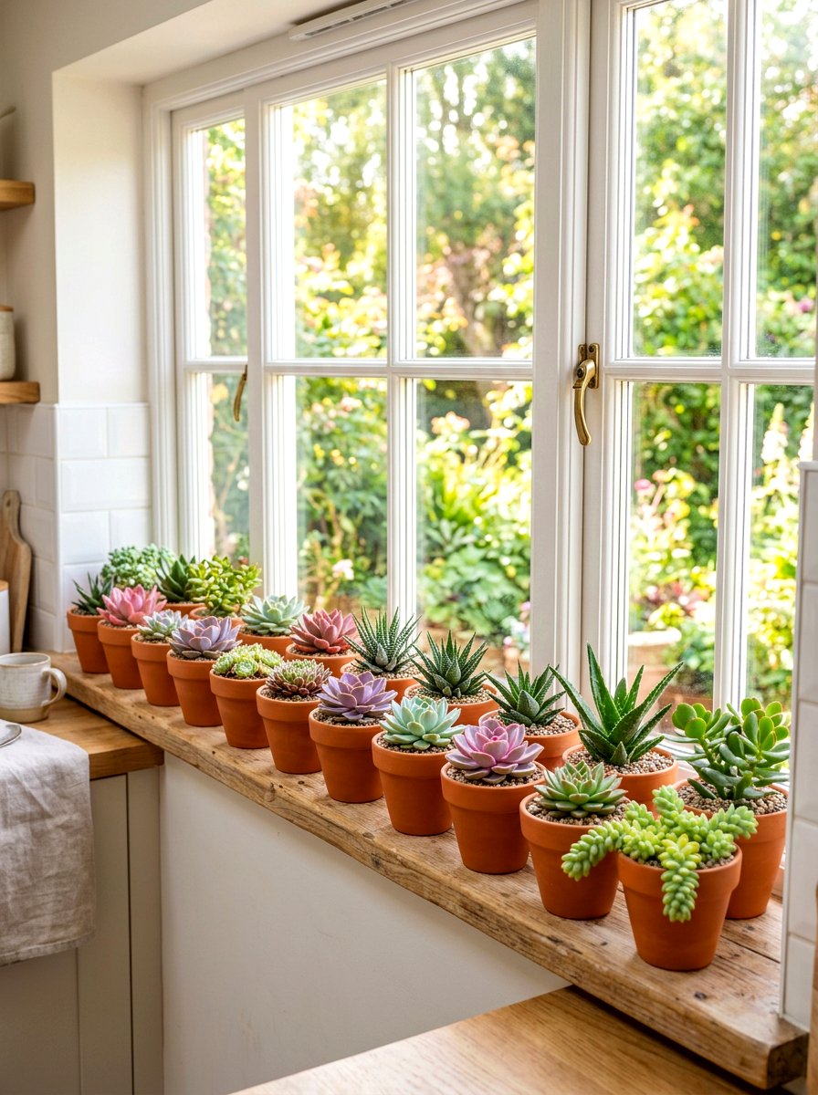 Succulent Window Sill Garden - 30 indoor succulent garden ideas