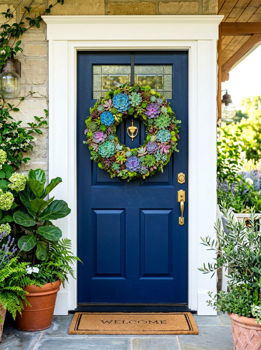 Succulent Wreath Door Decor - 30 vertical succulent garden ideas