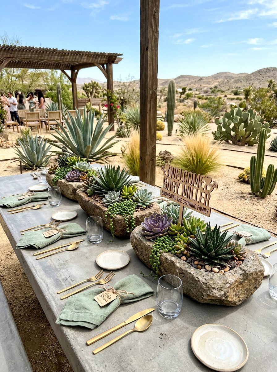 Succulent baby shower centerpiece - 30 garden baby shower table ideas