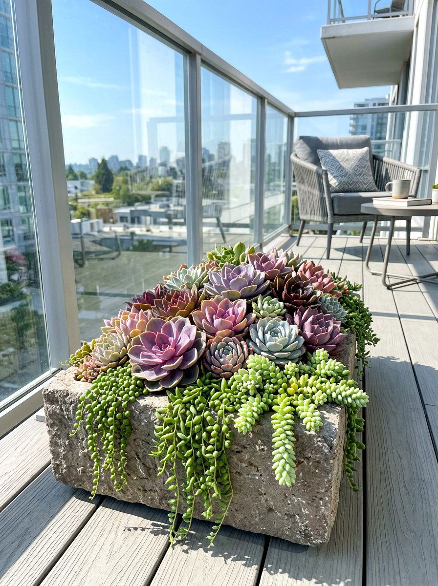 Succulent balcony planter - 30 balcony flower box ideas