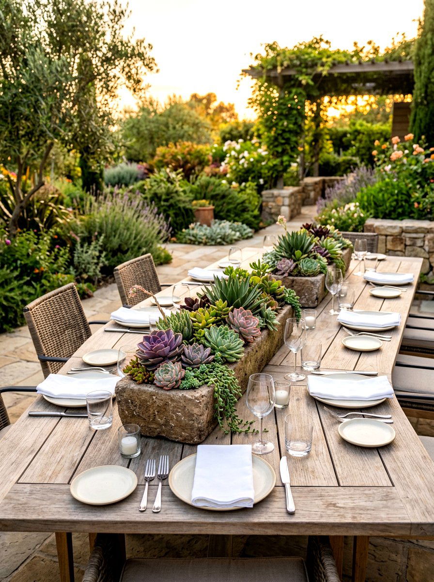 Succulent centerpiece table - 30 evening patio party ideas