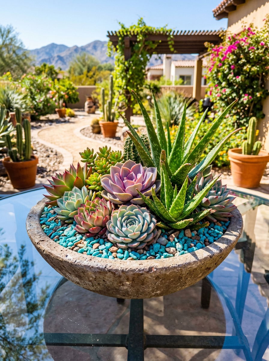 Succulent container arrangement - 30 urban garden ideas