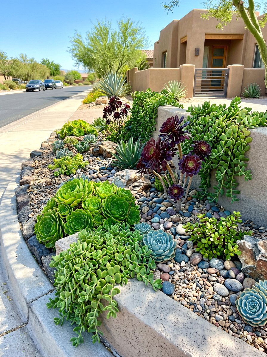 Succulent curbside garden - 30 curbside planting strip ideas