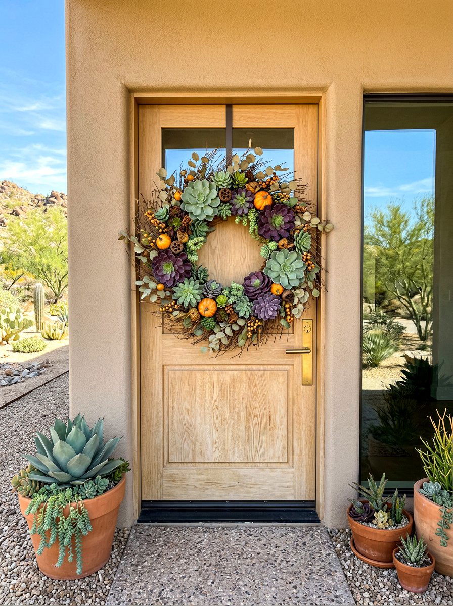 Succulent fall wreath - 30 fall wreath ideas