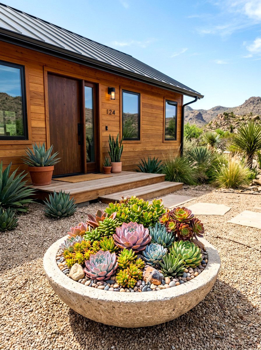Succulent front porch garden - 30 front porch planter ideas