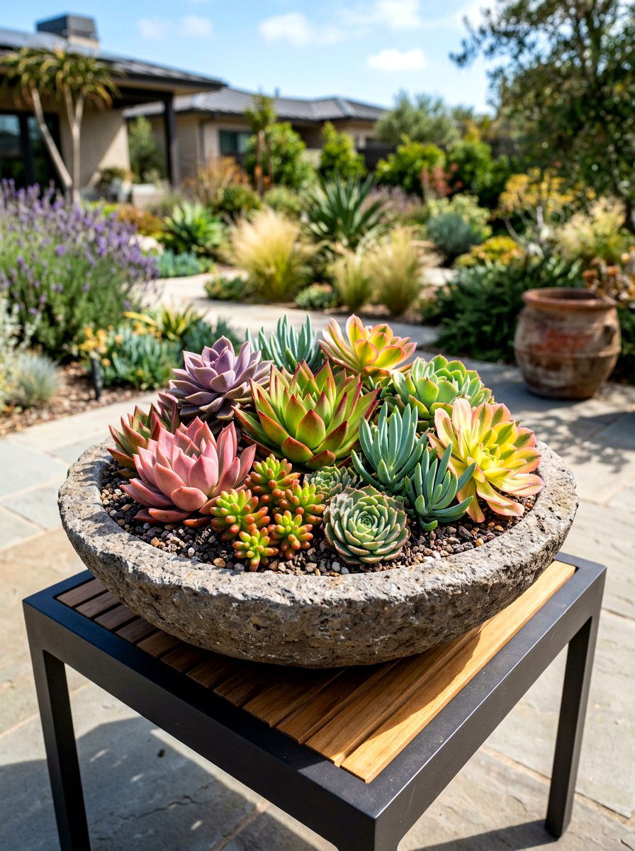 Succulent garden arrangement - 30 small patio ideas
