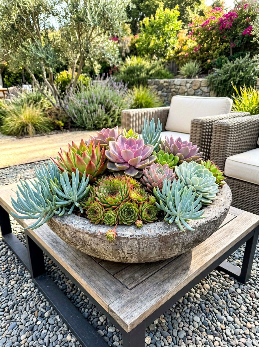 Succulent garden bowl - 30 flower container garden ideas