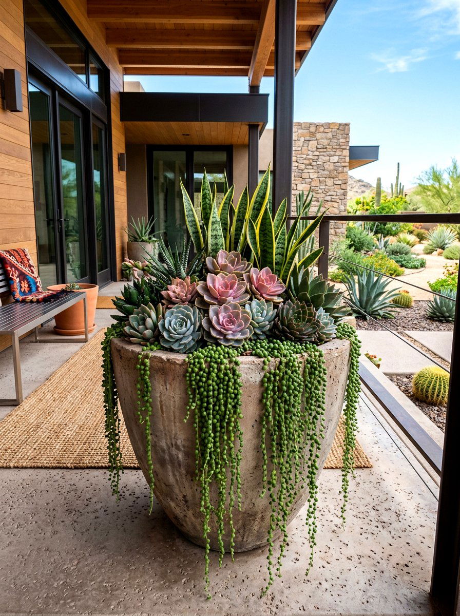 Succulent garden porch urn - 30 porch urn planter ideas