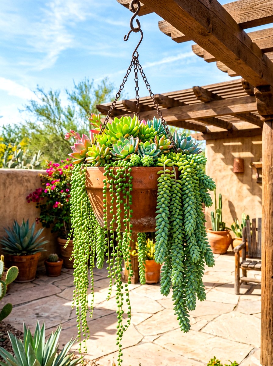 Succulent hanging basket - 30 hanging basket ideas