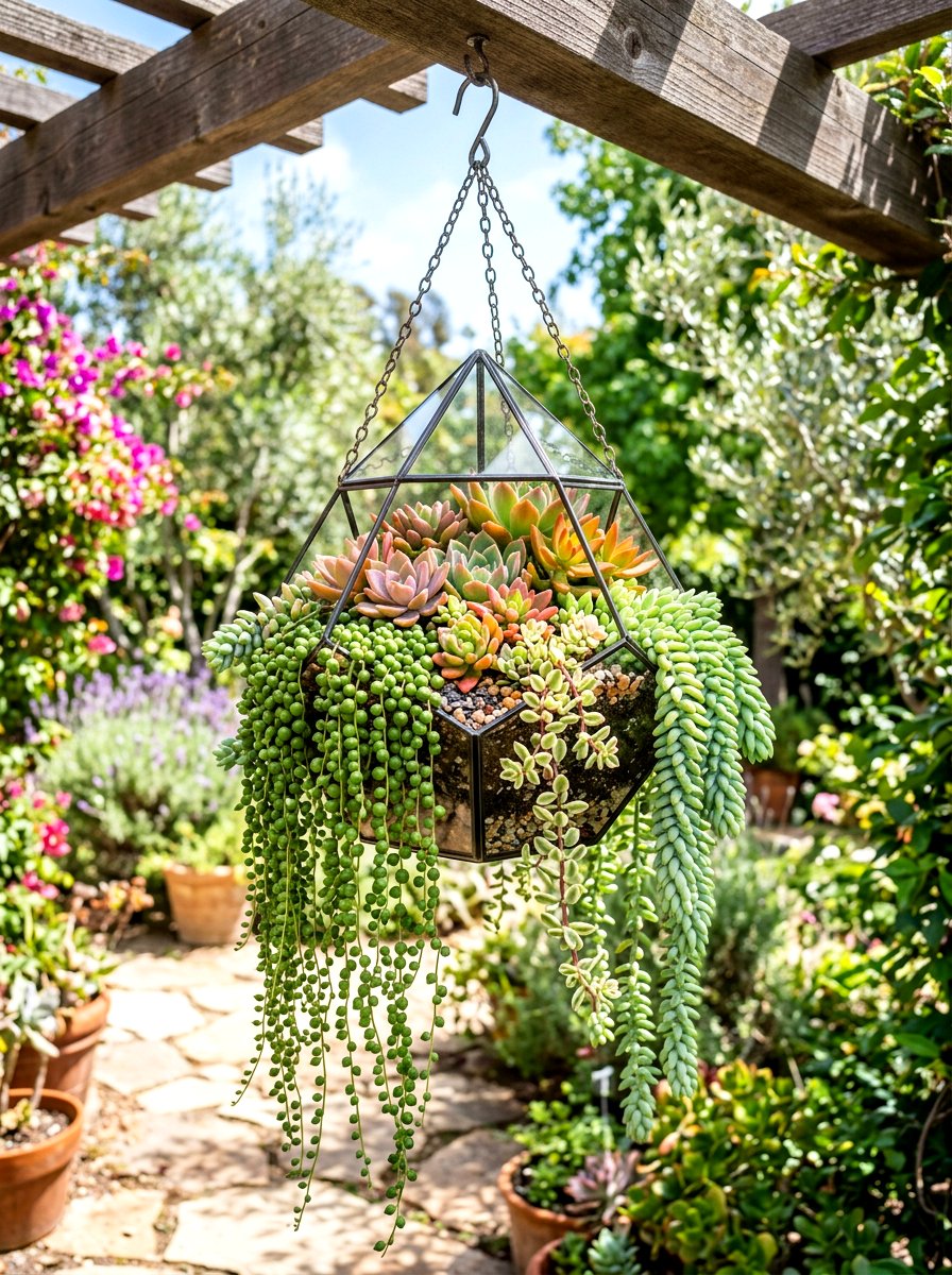 Succulent hanging flower basket - 30 hanging flower basket ideas