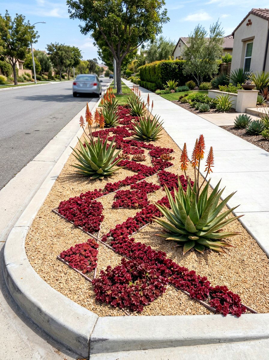 Succulent hellstrip garden - 30 curb strip planting ideas