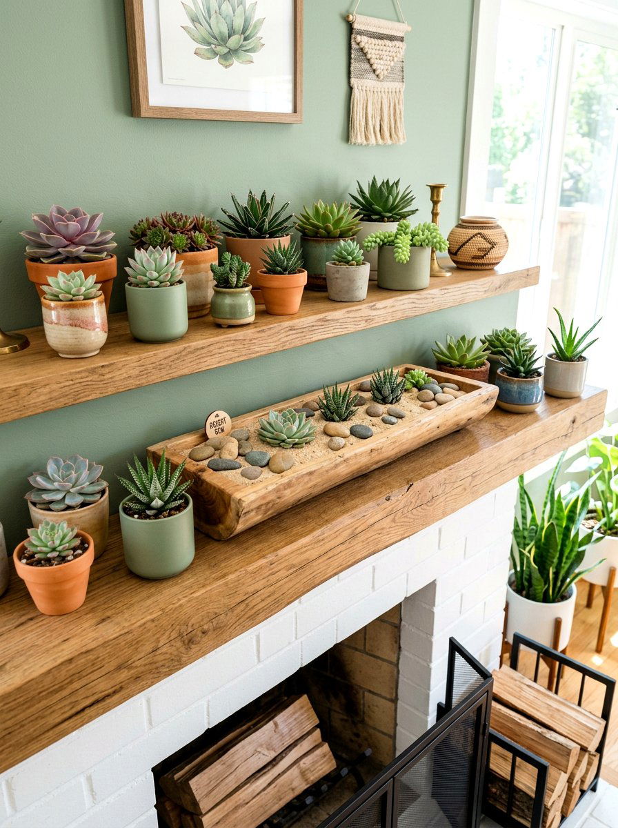 Succulent mantel - 30 summer mantel decor ideas