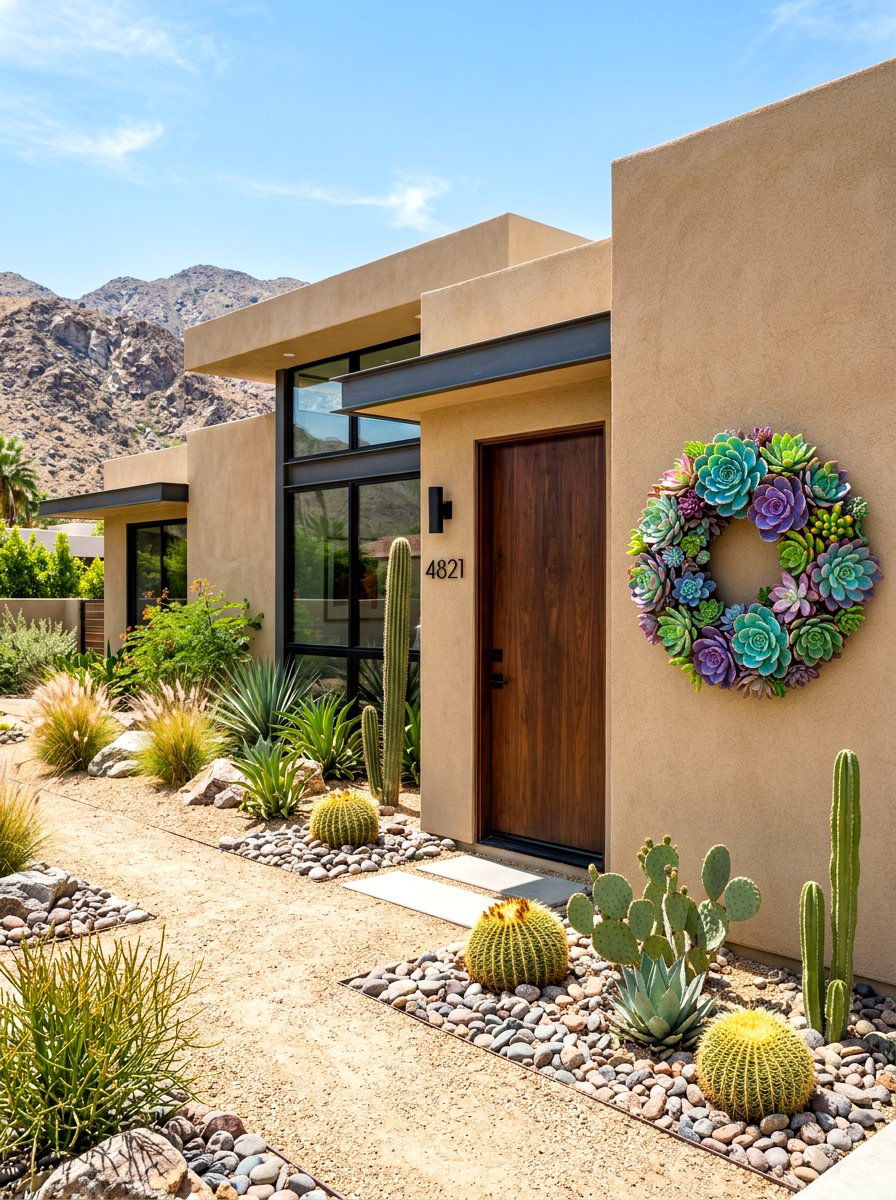 Succulent outdoor wreath - 30 exterior wreath display ideas