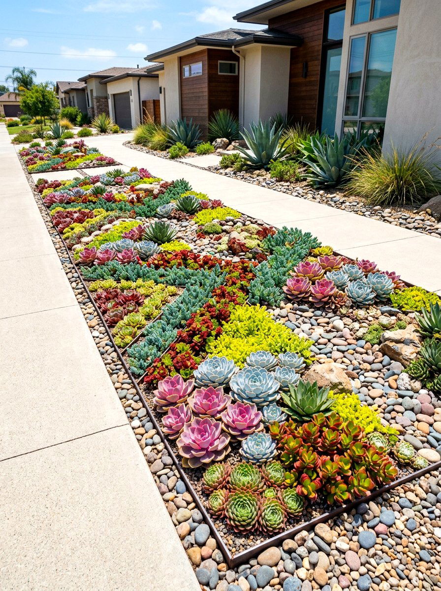Succulent sidewalk garden layout - 30 sidewalk garden ideas