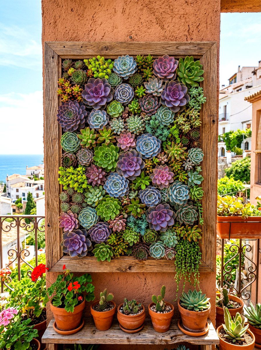 Succulent wall frame art - 30 balcony planter wall ideas