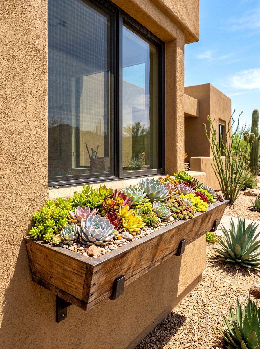 Succulent window box - 30 window flower box ideas