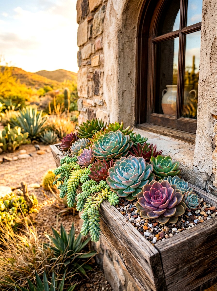 Succulent window box - 30 window box ideas