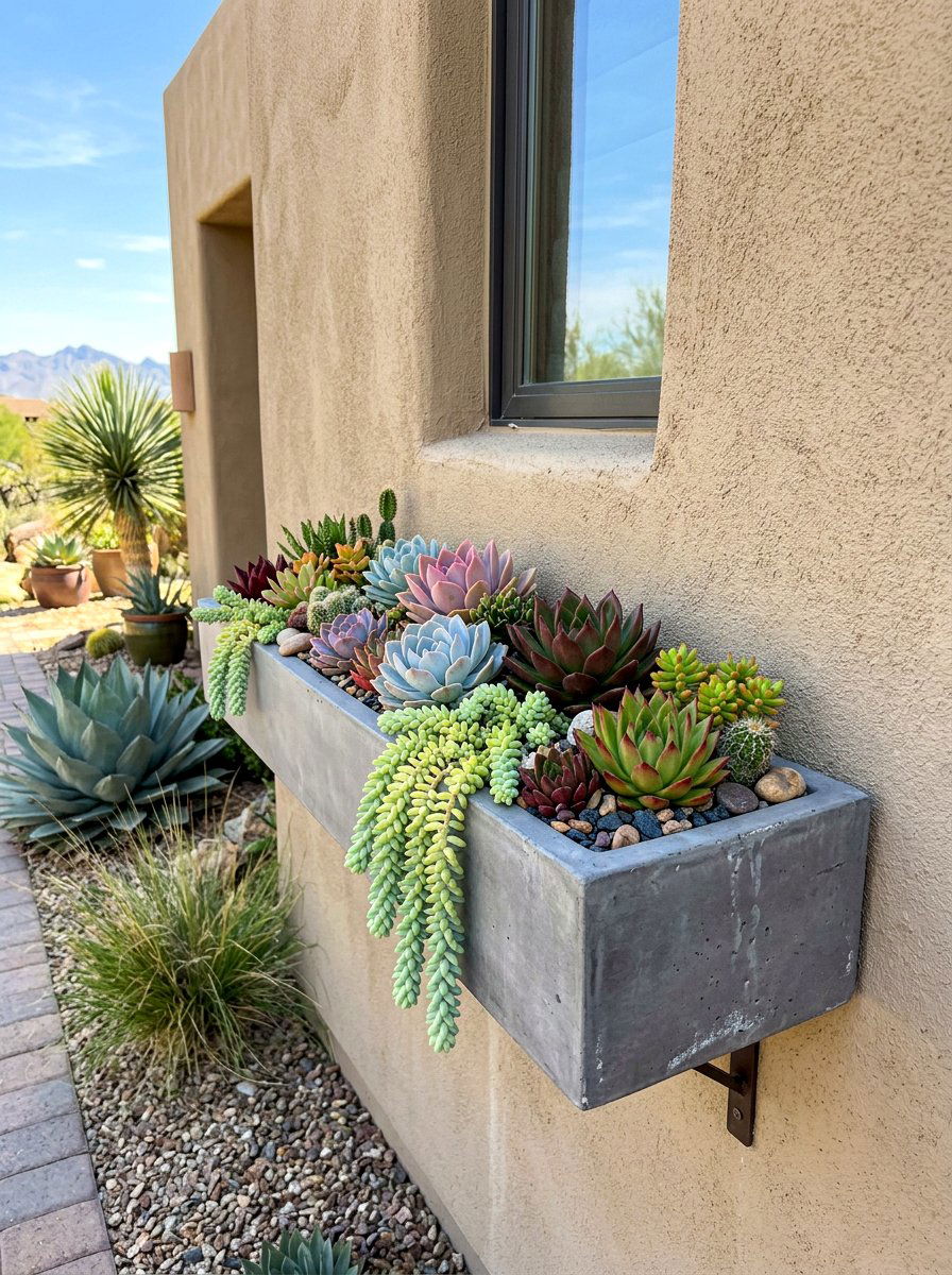 Succulent window planter - 30 front window planter ideas