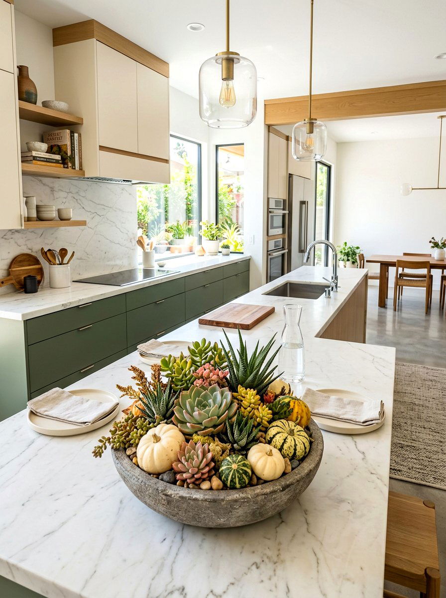 Succulents And Gourds - 30 autumn centerpiece bowl ideas