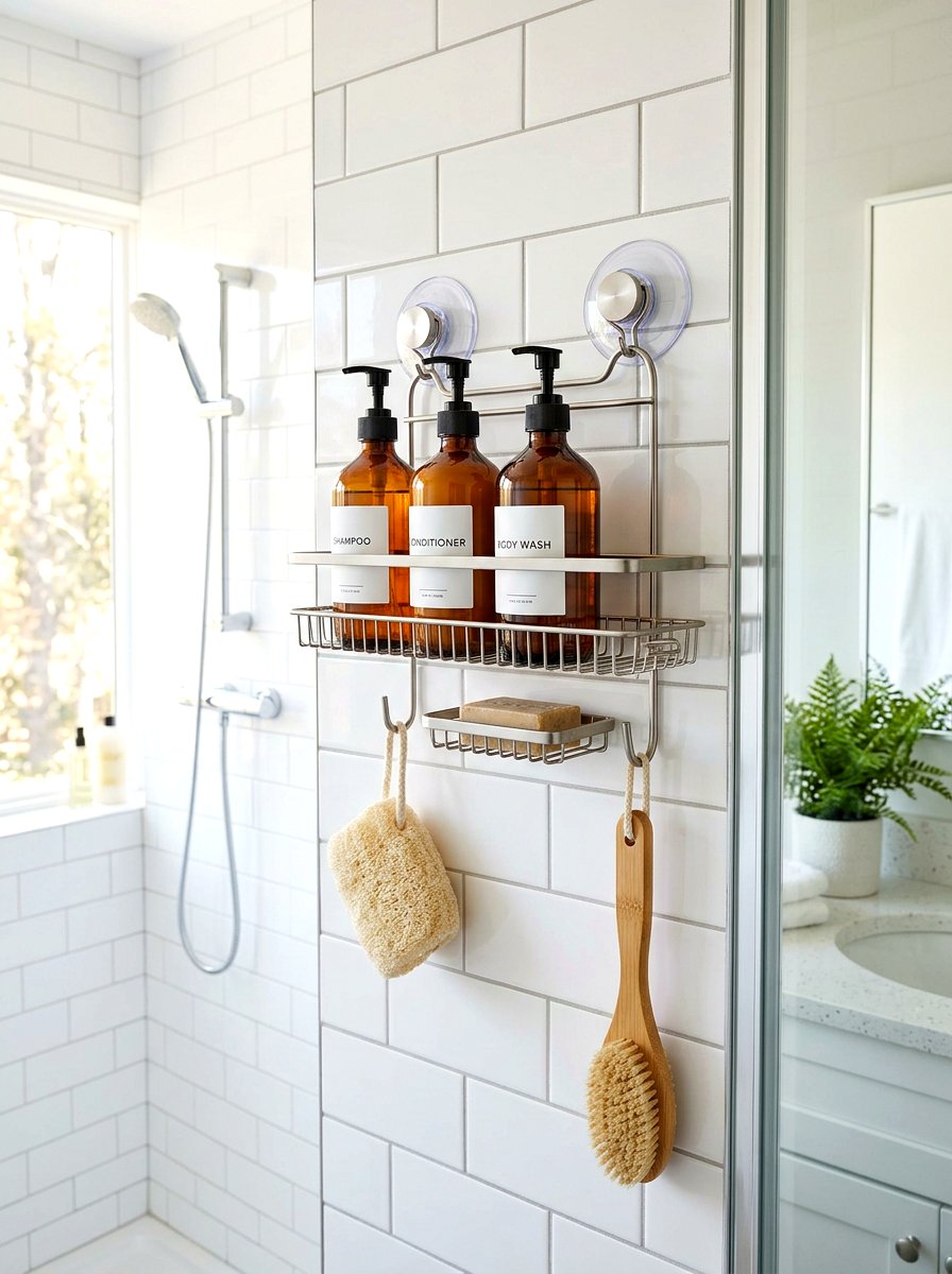 Suction Cup Shower Rack - 30 no drill shelf styling ideas