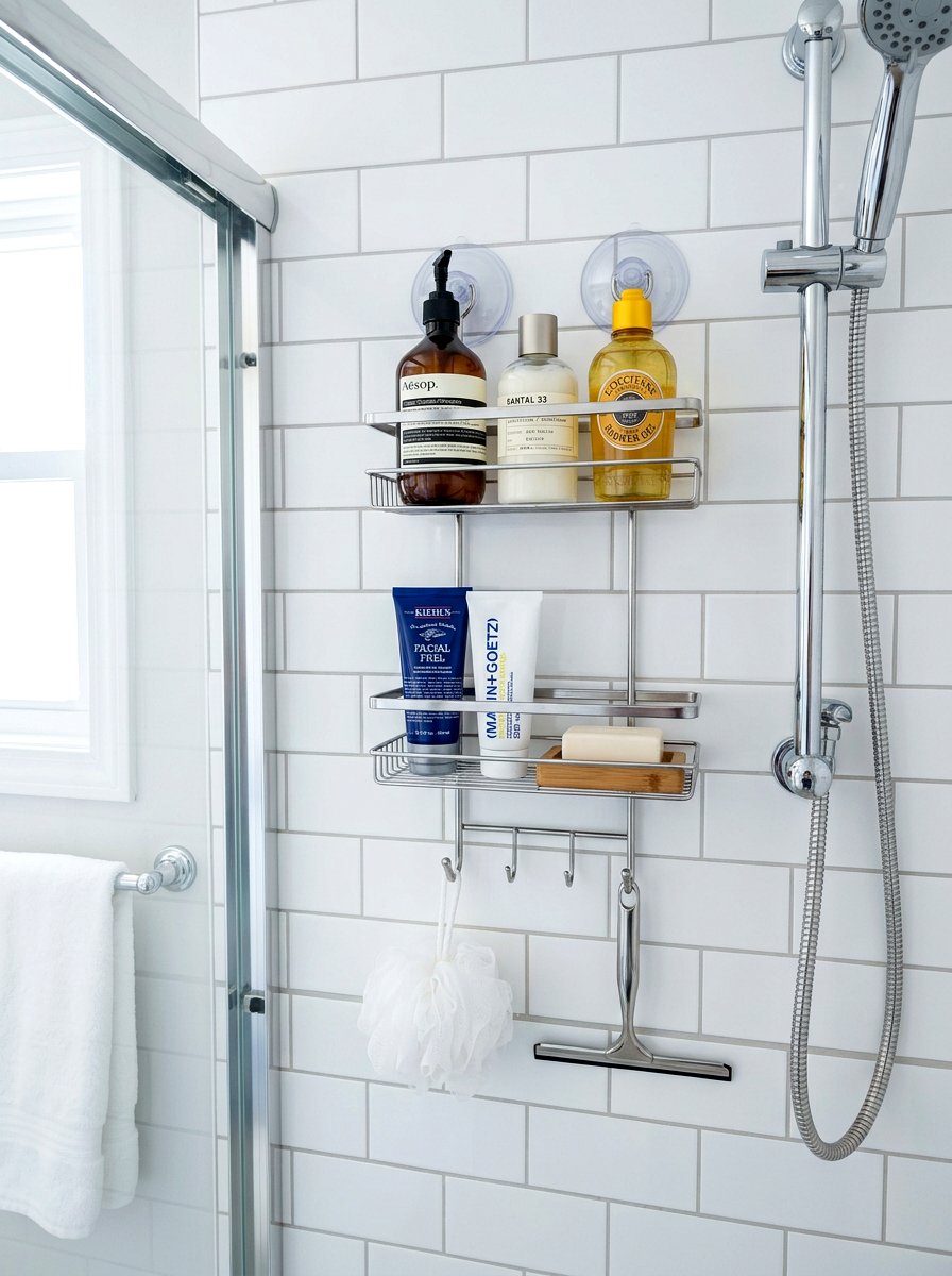 Suction cup shower caddy - 30 renter friendly bathroom decor ideas