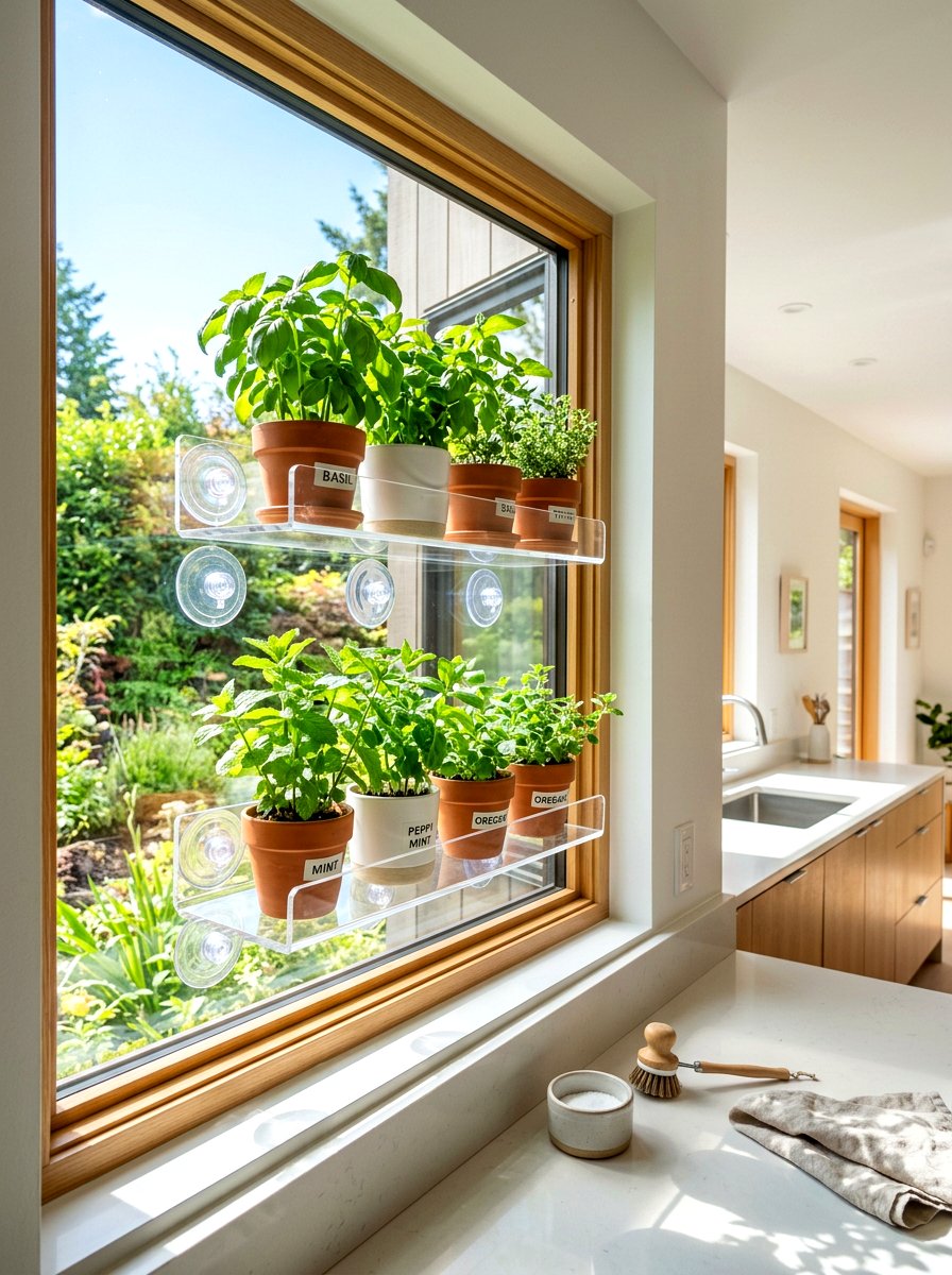 Suction cup window shelf - 30 no drill shelving ideas