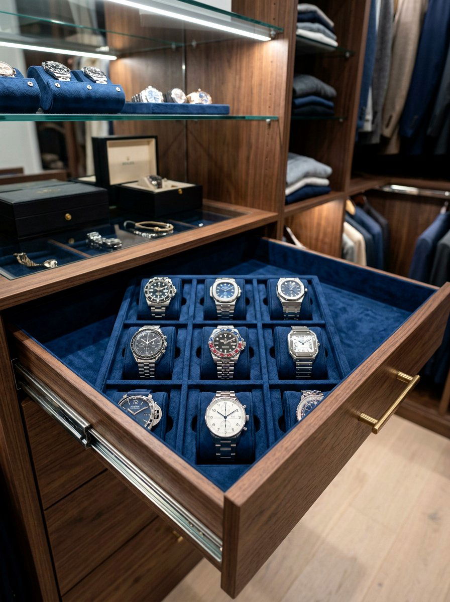 Suede Lined Watch Drawer - 30 watch storage ideas