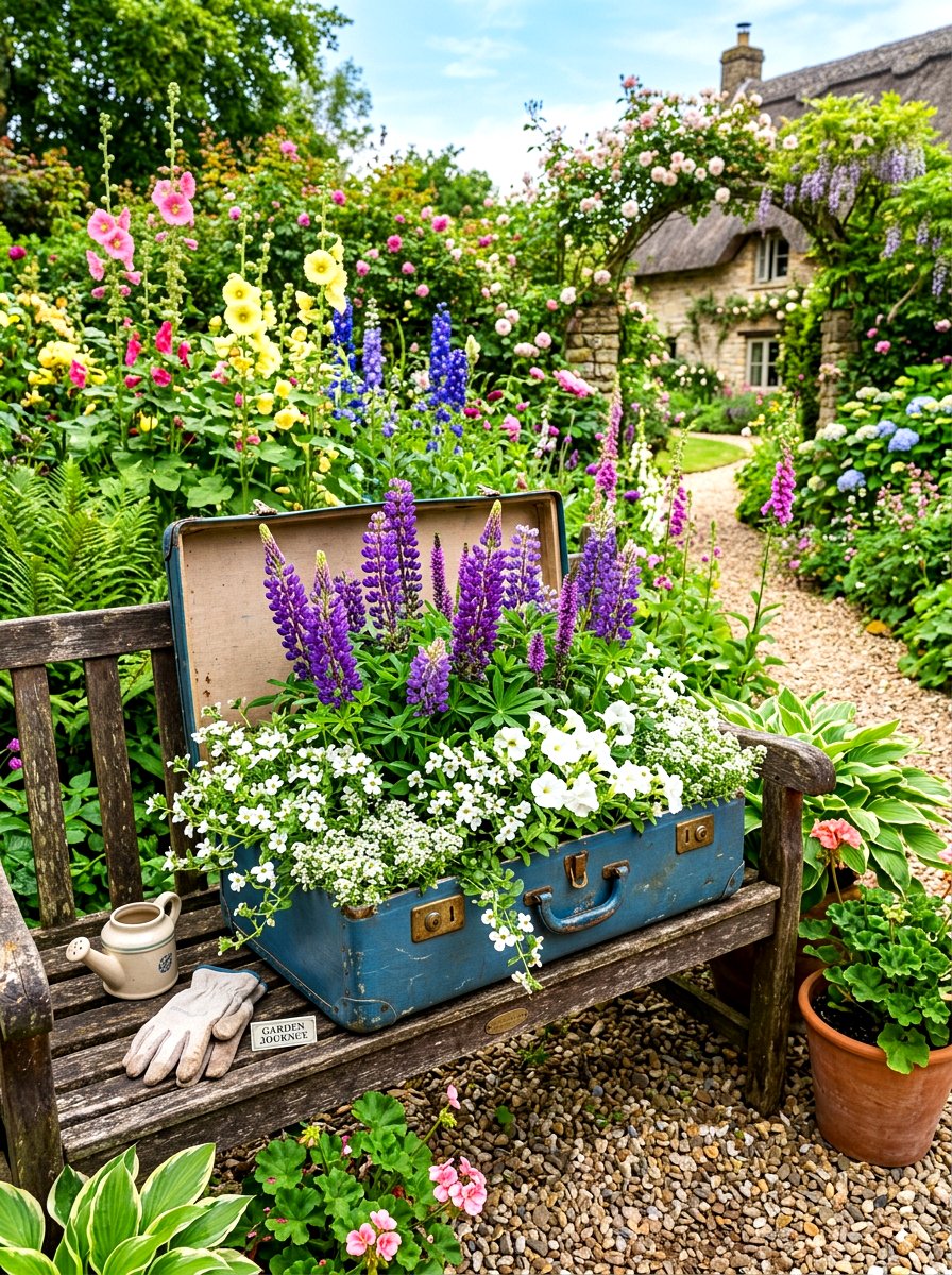 Suitcase Flower Box - 30 diy look planter ideas