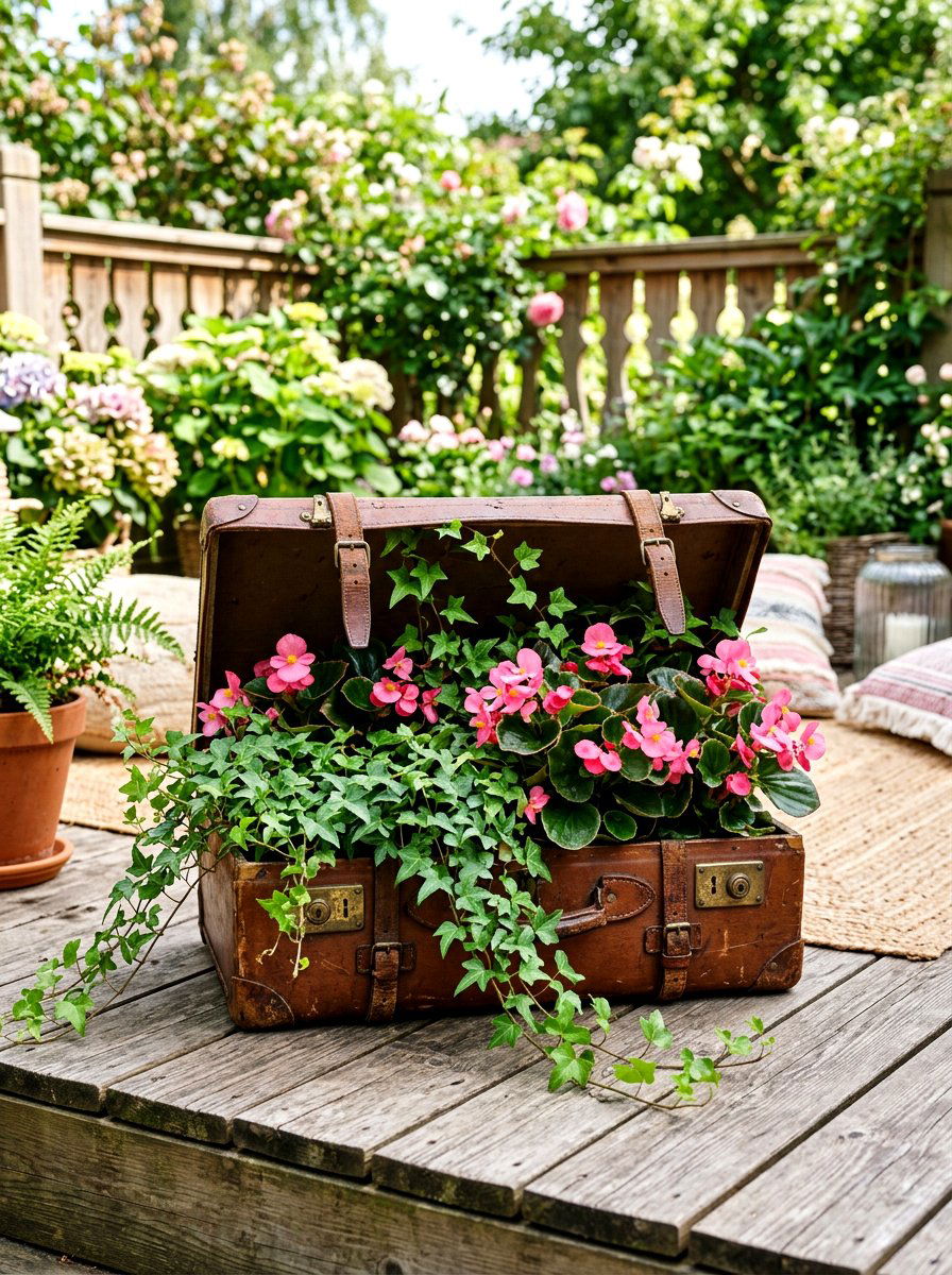 Suitcase Planter - 30 repurposed garden decor ideas