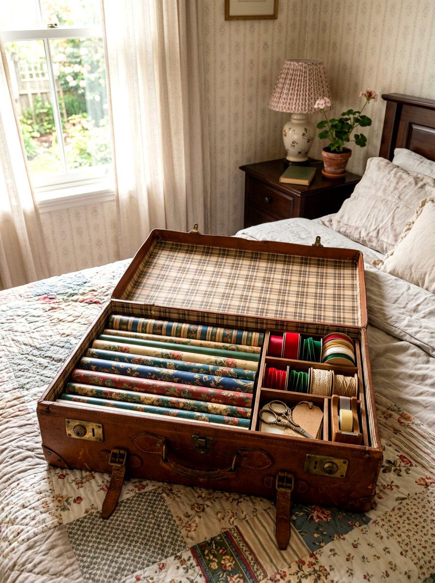 Suitcase wrapping paper storage - 30 wrapping paper storage ideas