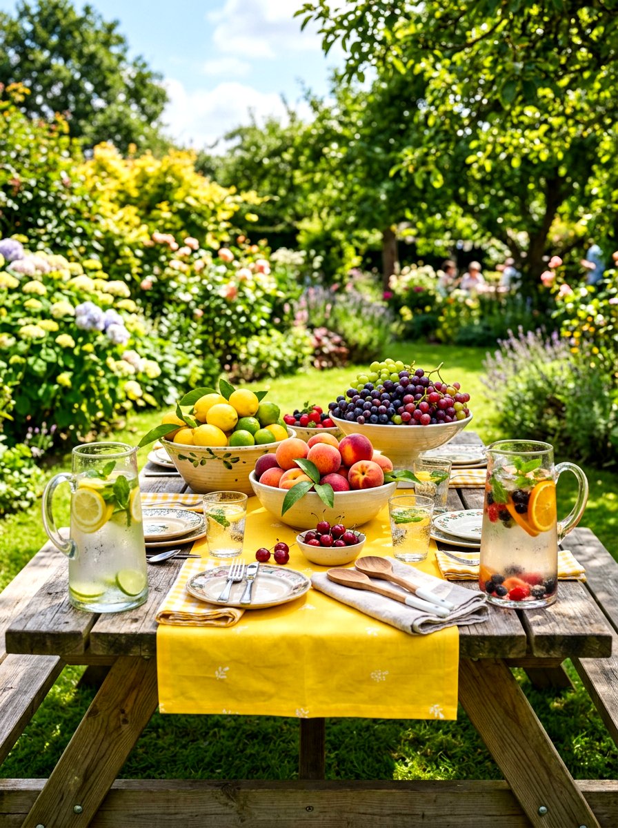 Summer Fruit Picnic Table - 30 outdoor picnic table decor ideas