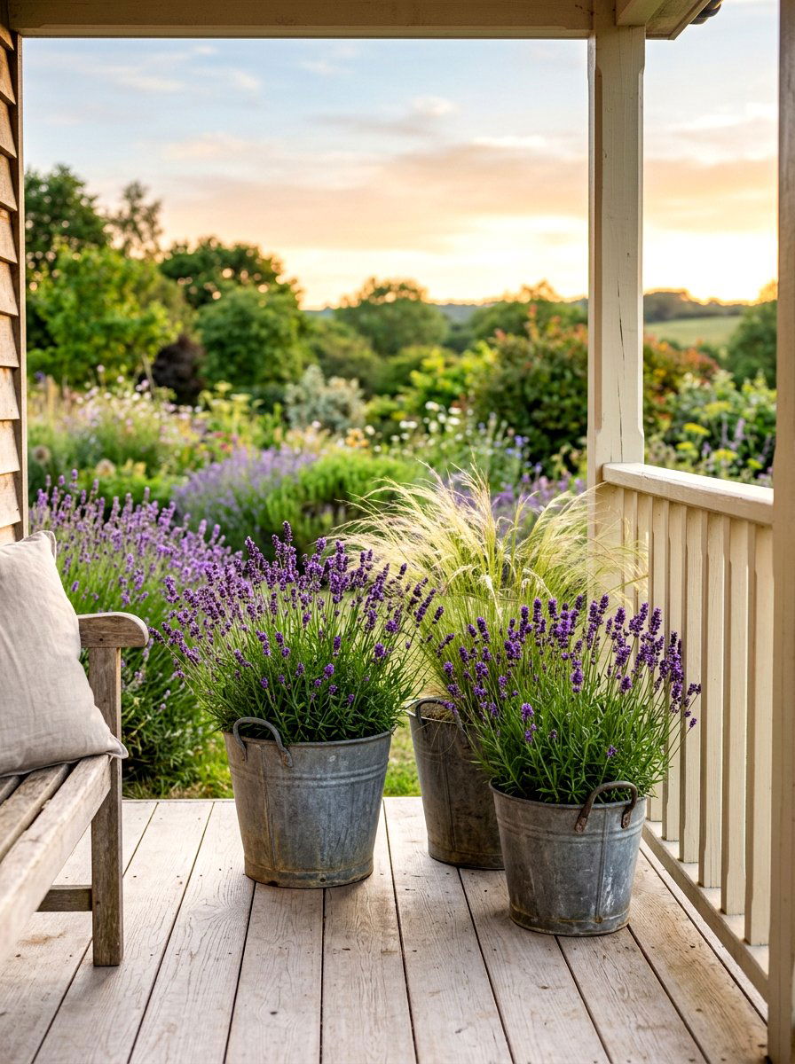 Summer Lavender and Grasses - 30 porch planter arrangement ideas for summer