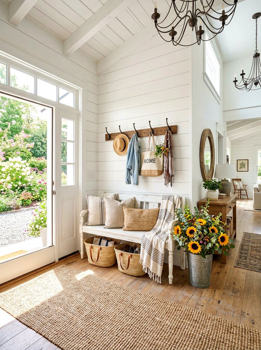 Summer farmhouse entry - 30 summer foyer decor ideas