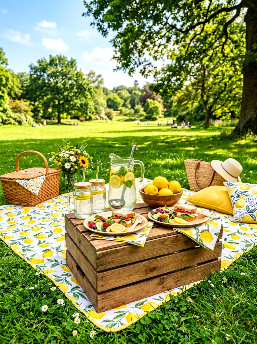 Summer lemon picnic setup - 30 lemon tablescape ideas