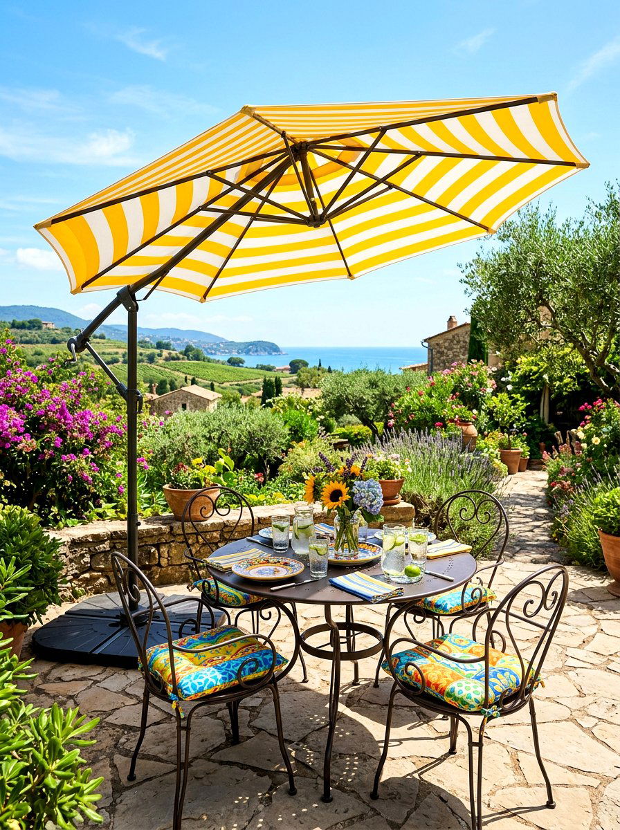 Sun Umbrella Dining - 30 summer dinner party patio ideas