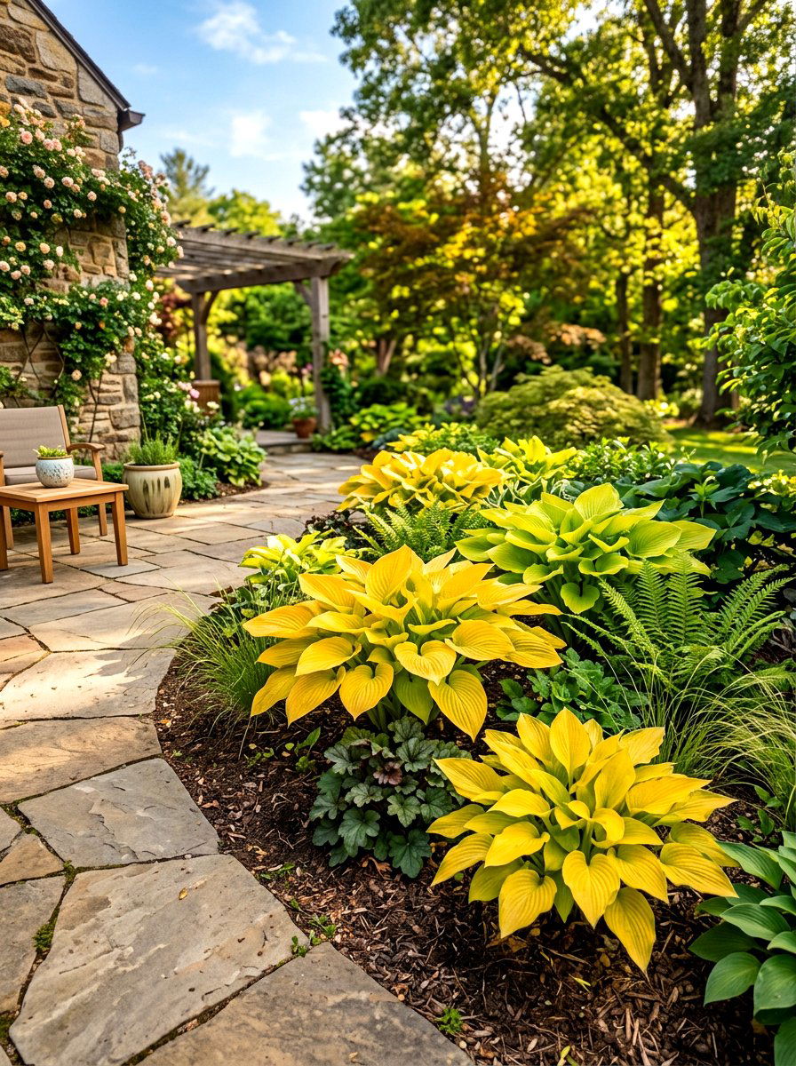 Sun tolerant hosta bed - 30 hosta border ideas