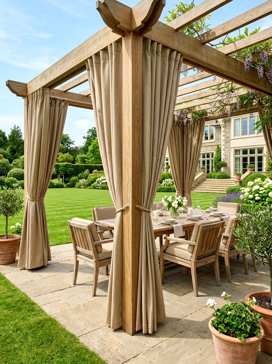 Sunbrella fabric curtains - 30 pergola curtain ideas
