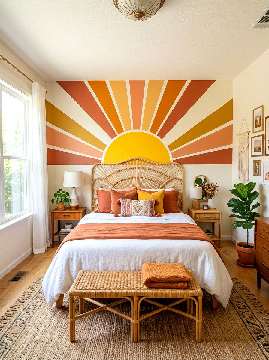 Sunburst Headboard Wall Paint - 30 painted headboard wall ideas