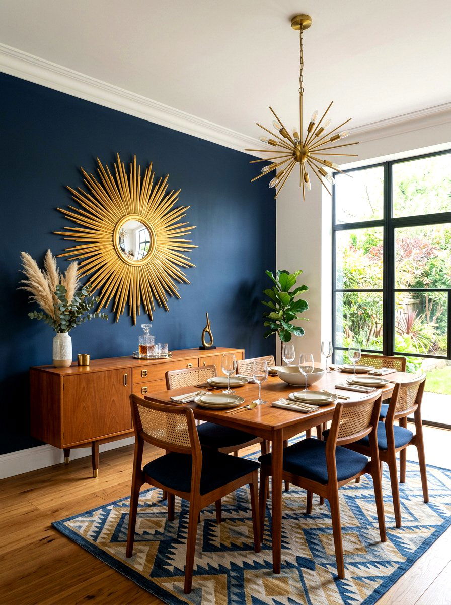Sunburst Mirror Dining Room - 30 retro dining room ideas