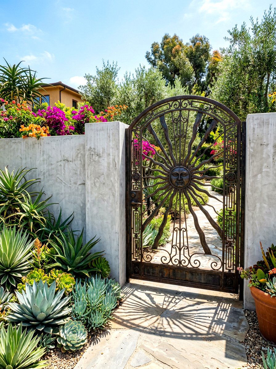 Sunburst metal gate - 30 antique garden gate ideas