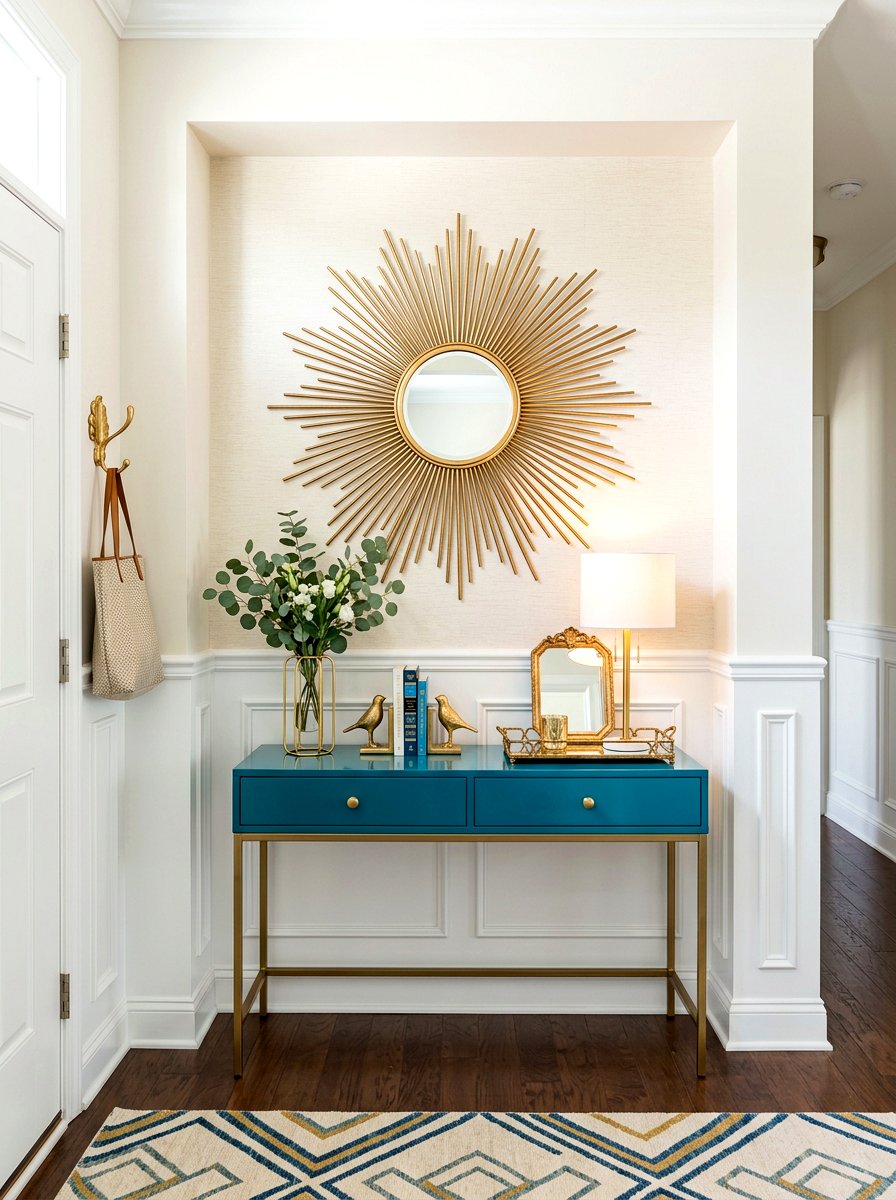 Sunburst mirror entryway niche - 30 mirror alcove ideas